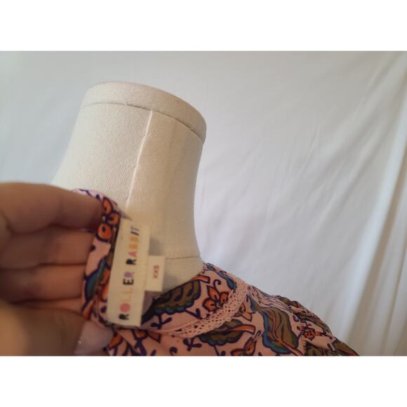 New Roller Rabbit Pink Floral Pasque Valonia Puff Sleeve Midi Dress XXS - Picture 9 of 9